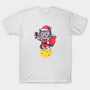 Space cat in Santa Claus suit T-Shirt
